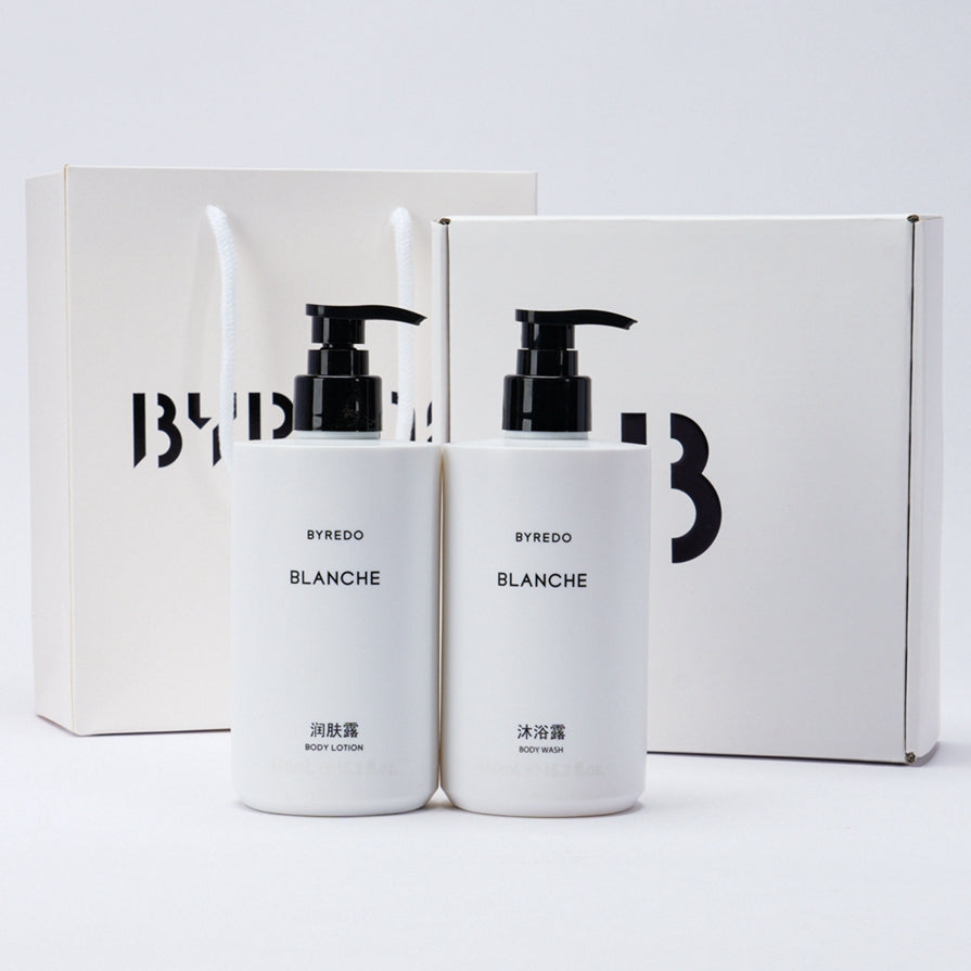 BYREDO BLANCHE Shampoing &amp; Gel douche &amp; Conditionneur &amp; Lotion pour le corps &amp; Liquide de lavage des mains 450 ml