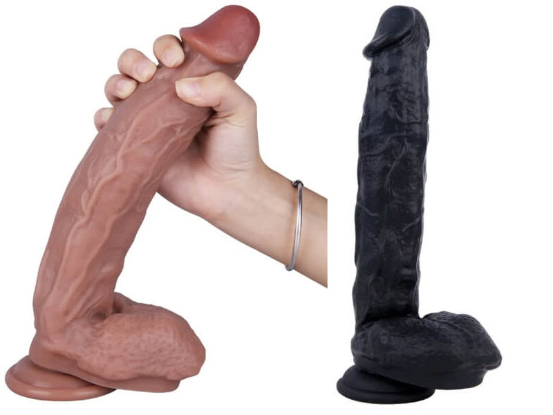 10.6 Inch Large Black &amp; Beige Lifelike Dildo