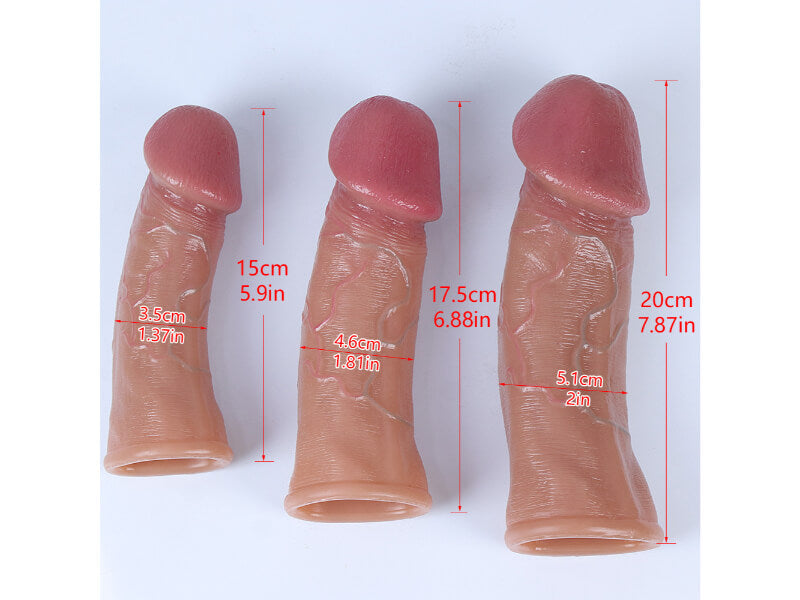 WATCH VIDEO. 5 Size Size Realistic Penis Sleeve Penis Extender Beige Color