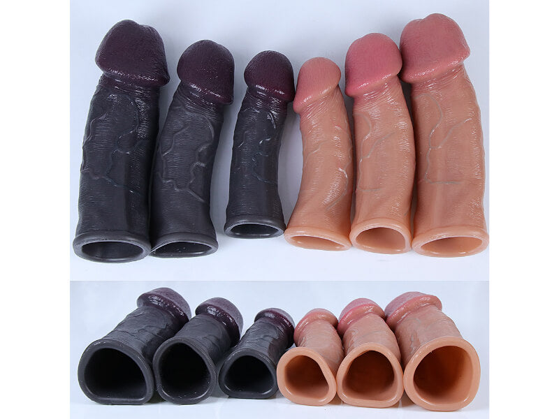 WATCH VIDEO. 5 Size Size Realistic Penis Sleeve Penis Extender Beige Color