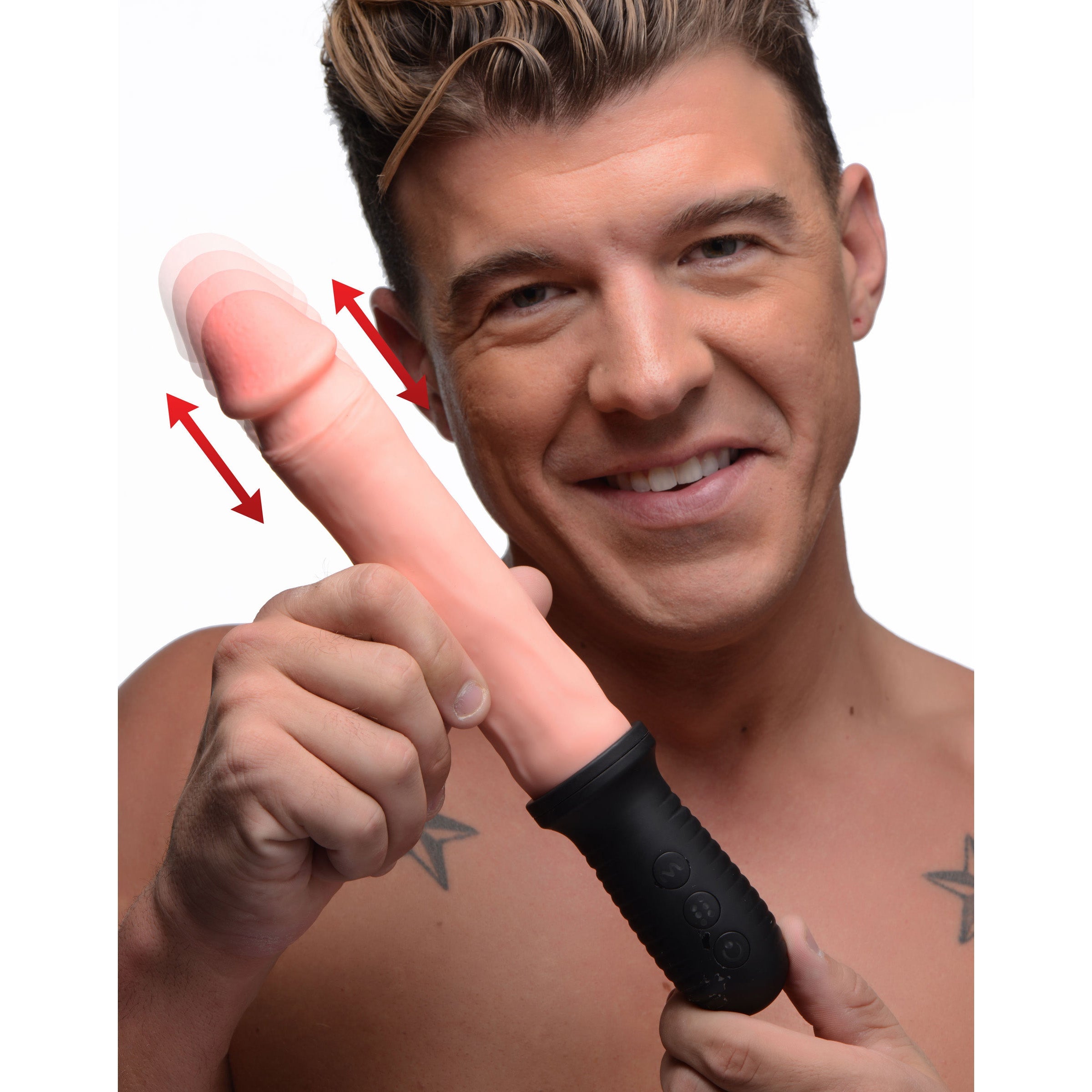 8X Auto Pounder Vibrating and Thrusting Dildo with Handle - Light