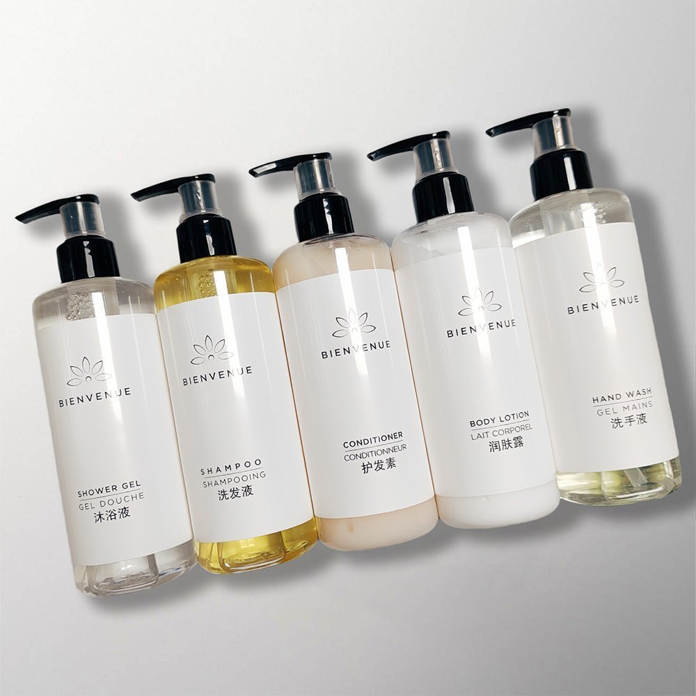 BIENVENUE Shampoo Conditioner Shower Gel Body Lotion Hand Wash for Meipeng Luxury Hotel Toiletries.