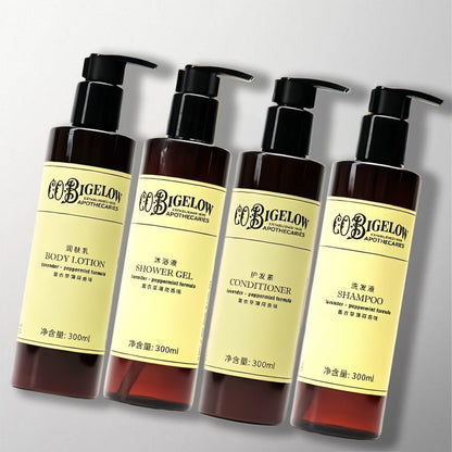 C.O. Bigelow Shampoo Conditioner Shower Gel Body Lotion for Pullman Hotel Toiletries.