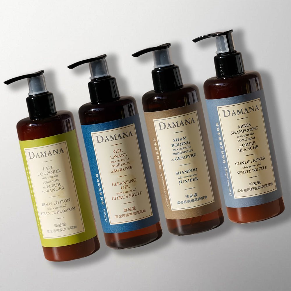 DAMANA Shampoo Conditioner Shower Gel Body Lotion for Century Golden Resources Hotel Toiletries.