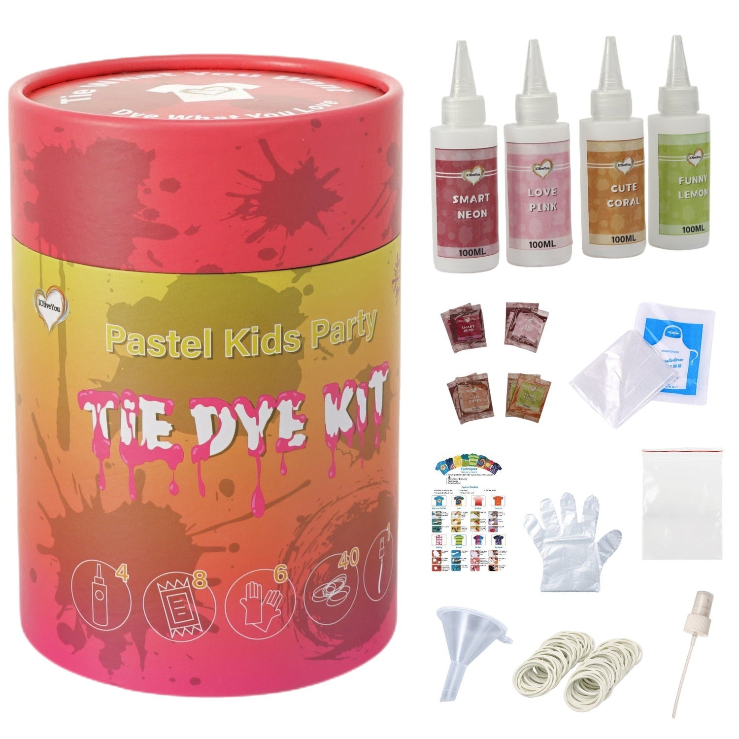 IOliveYou® Tie Dye Kit | Pastel Kids Party Theme