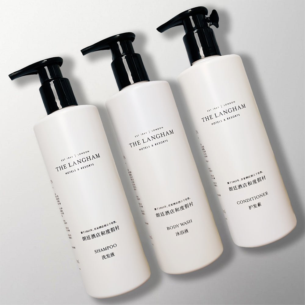 THE LANGHAM Shampoo Conditioner Shower Gel for Langham Place Hotel toiletries.